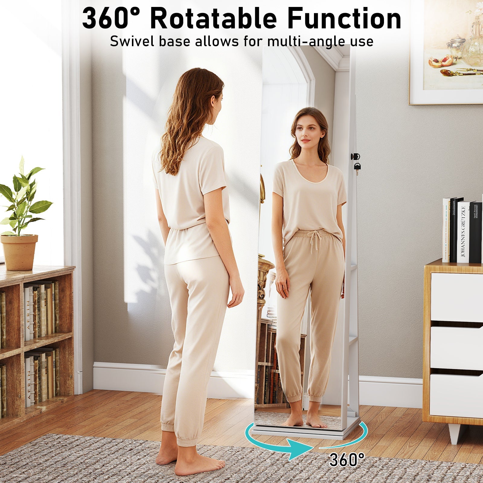 360¬∞ Swivel Jewelry Cabinet with Full Length Mirror
