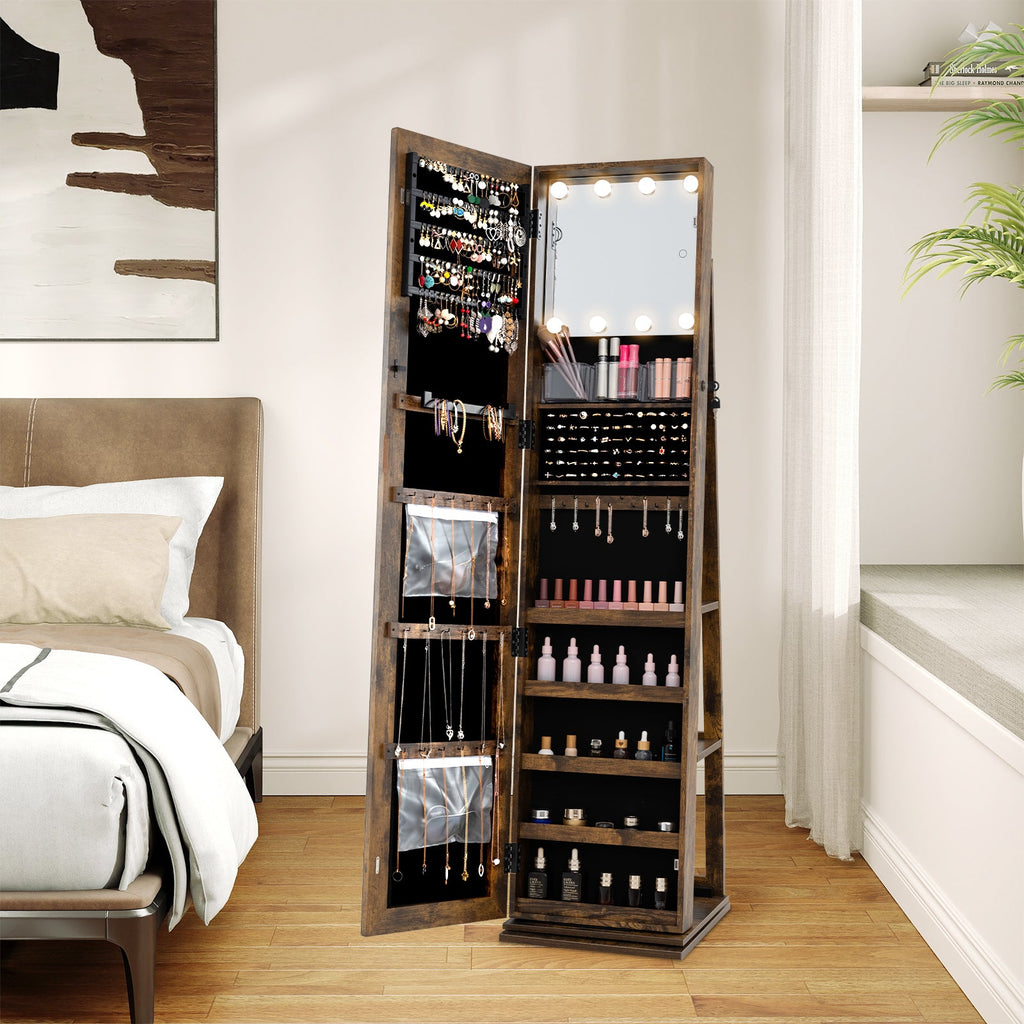 360¬∞ Swivel Jewelry Cabinet with Full Length Mirror