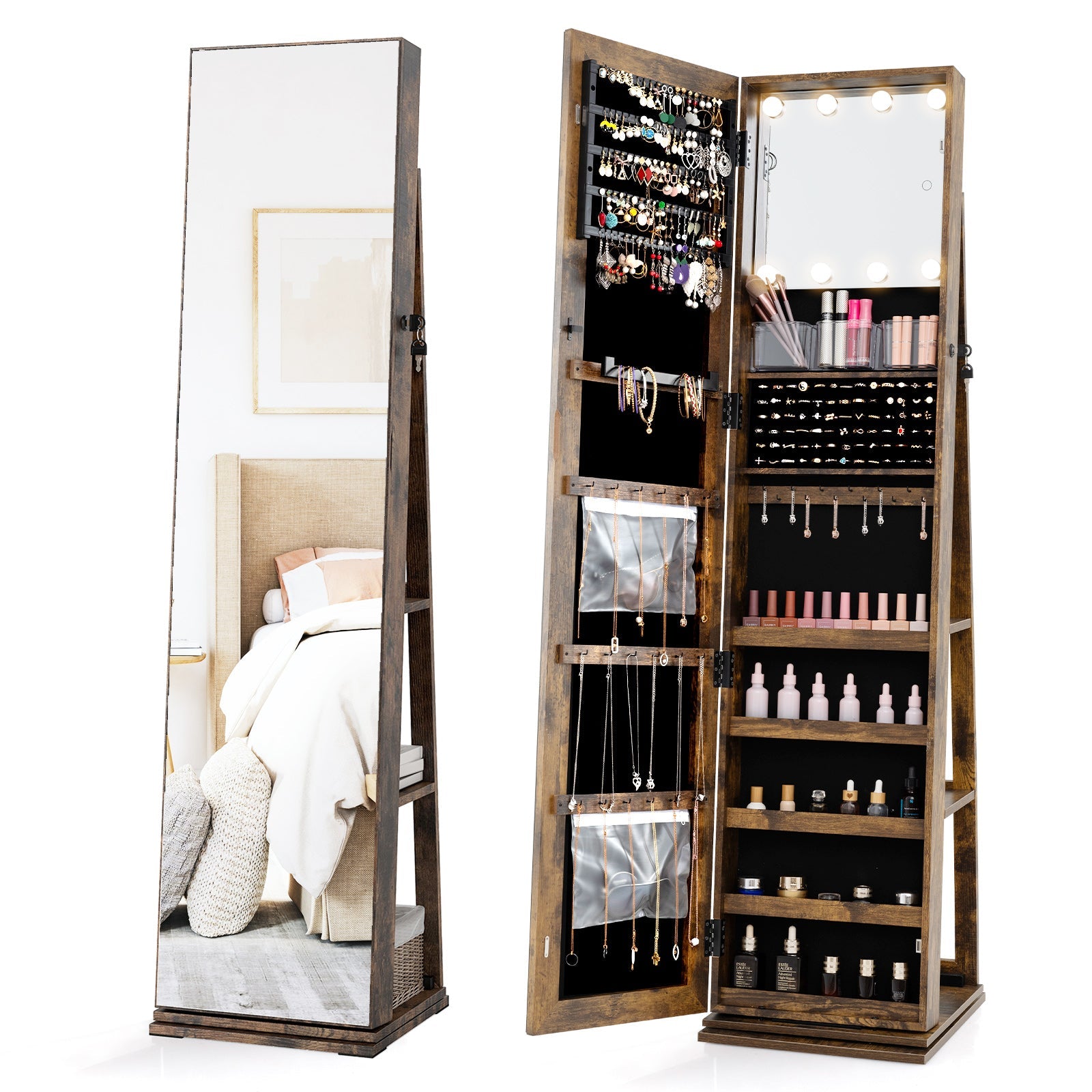 360¬∞ Swivel Jewelry Cabinet with Full Length Mirror