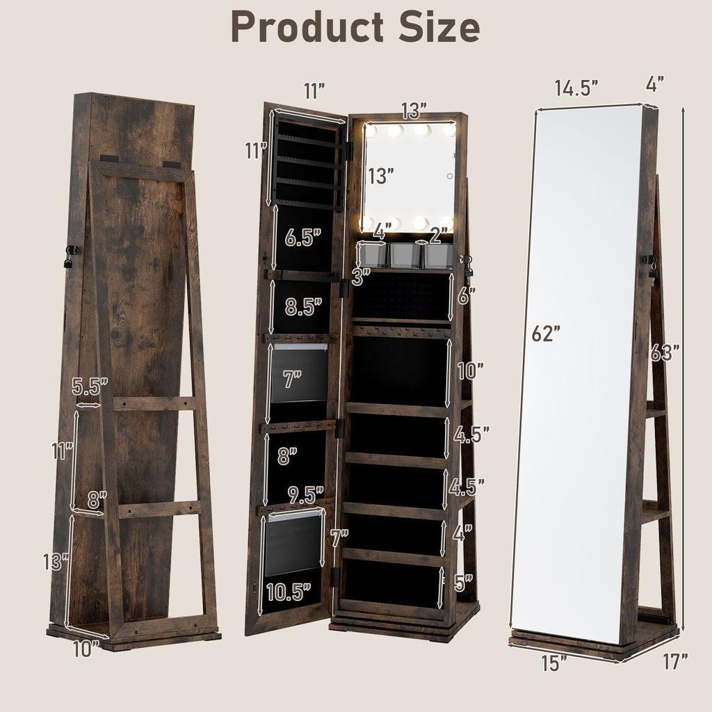 360¬∞ Swivel Jewelry Cabinet with Full Length Mirror