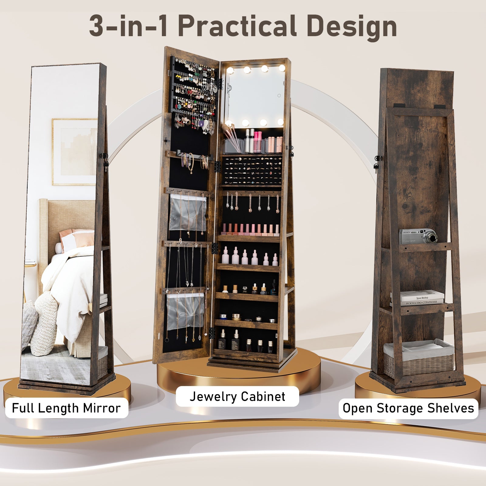 360¬∞ Swivel Jewelry Cabinet with Full Length Mirror