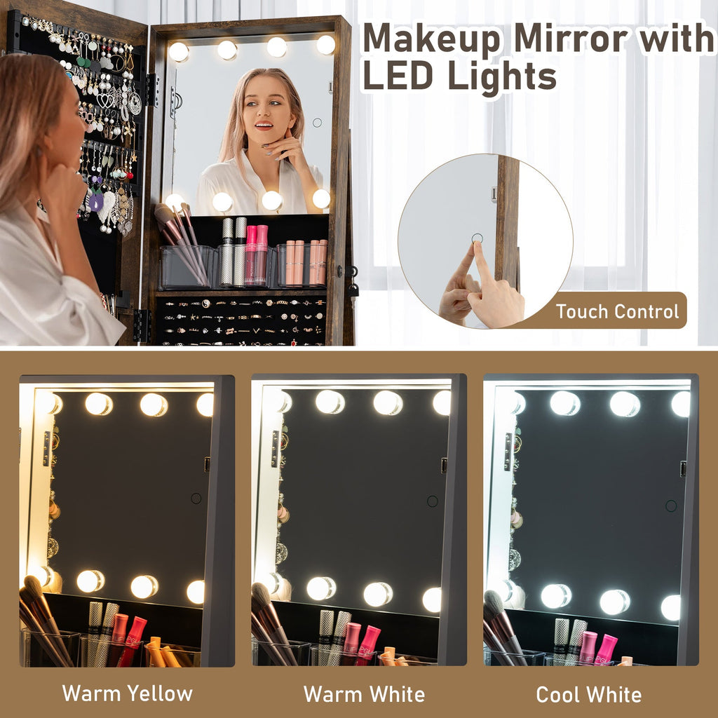 360¬∞ Swivel Jewelry Cabinet with Full Length Mirror