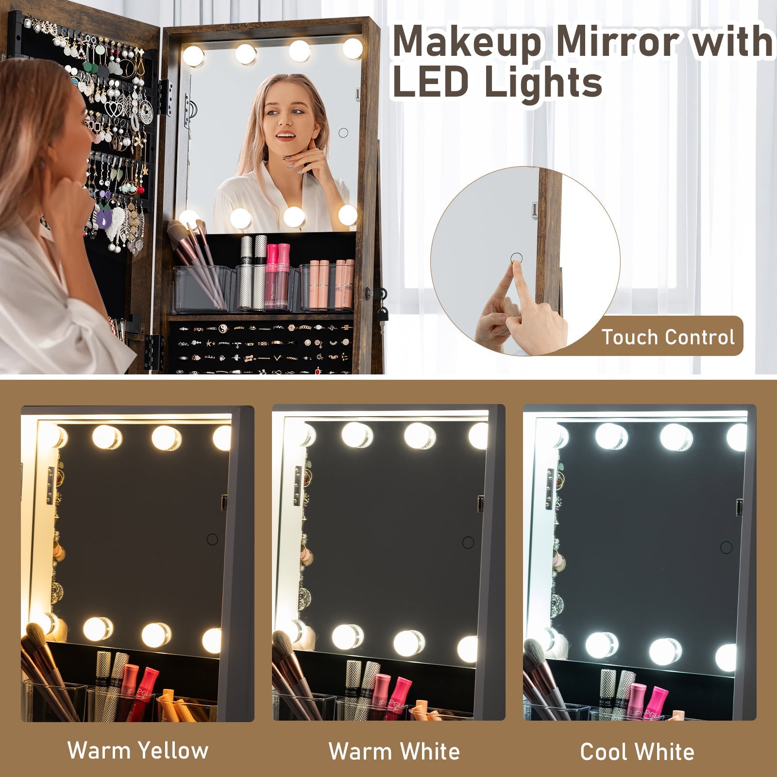 360¬∞ Swivel Jewelry Cabinet with Full Length Mirror