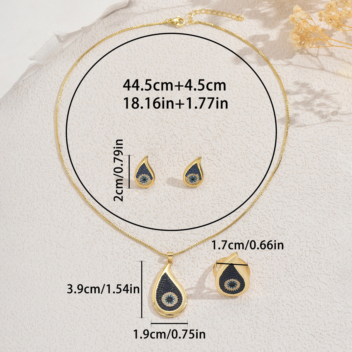 Best Selling Cross-border Women Jewelry Set, Unique Hip Hop Evil Eye Design Matching Earrings, Long Pendant Necklace & Ring, Premium Versatile Daily Ornaments For Ladies