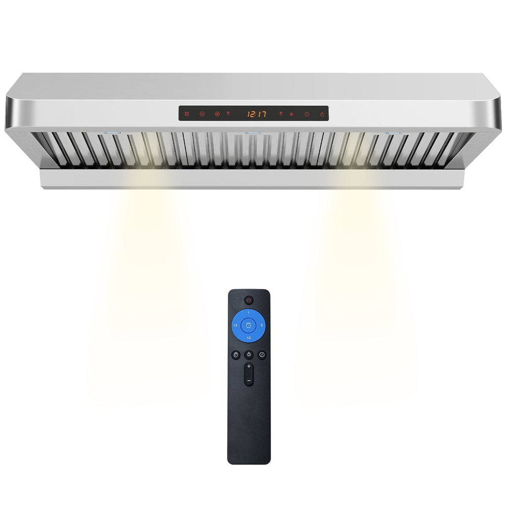 36 Inch Under Cabinet Range Hood 900 CFM Kitchen Stove Vent with Oil Collector-Silver