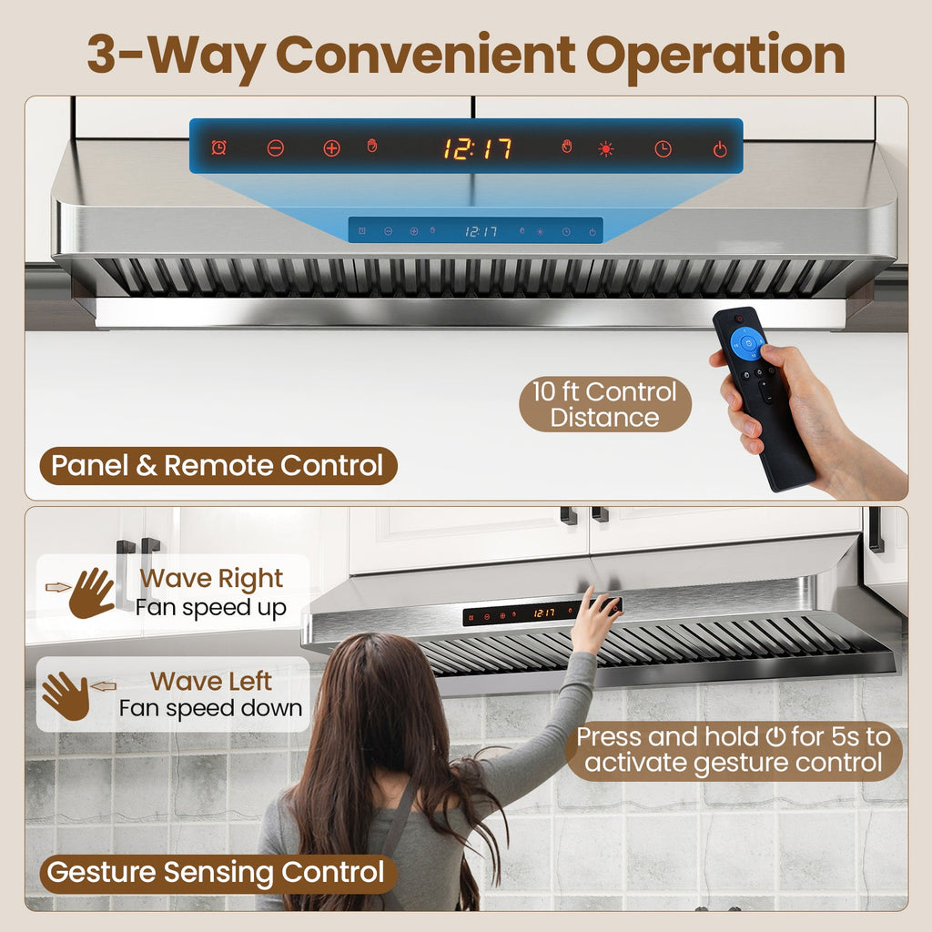 36 Inch Under Cabinet Range Hood 900 CFM Kitchen Stove Vent with Oil Collector-Silver