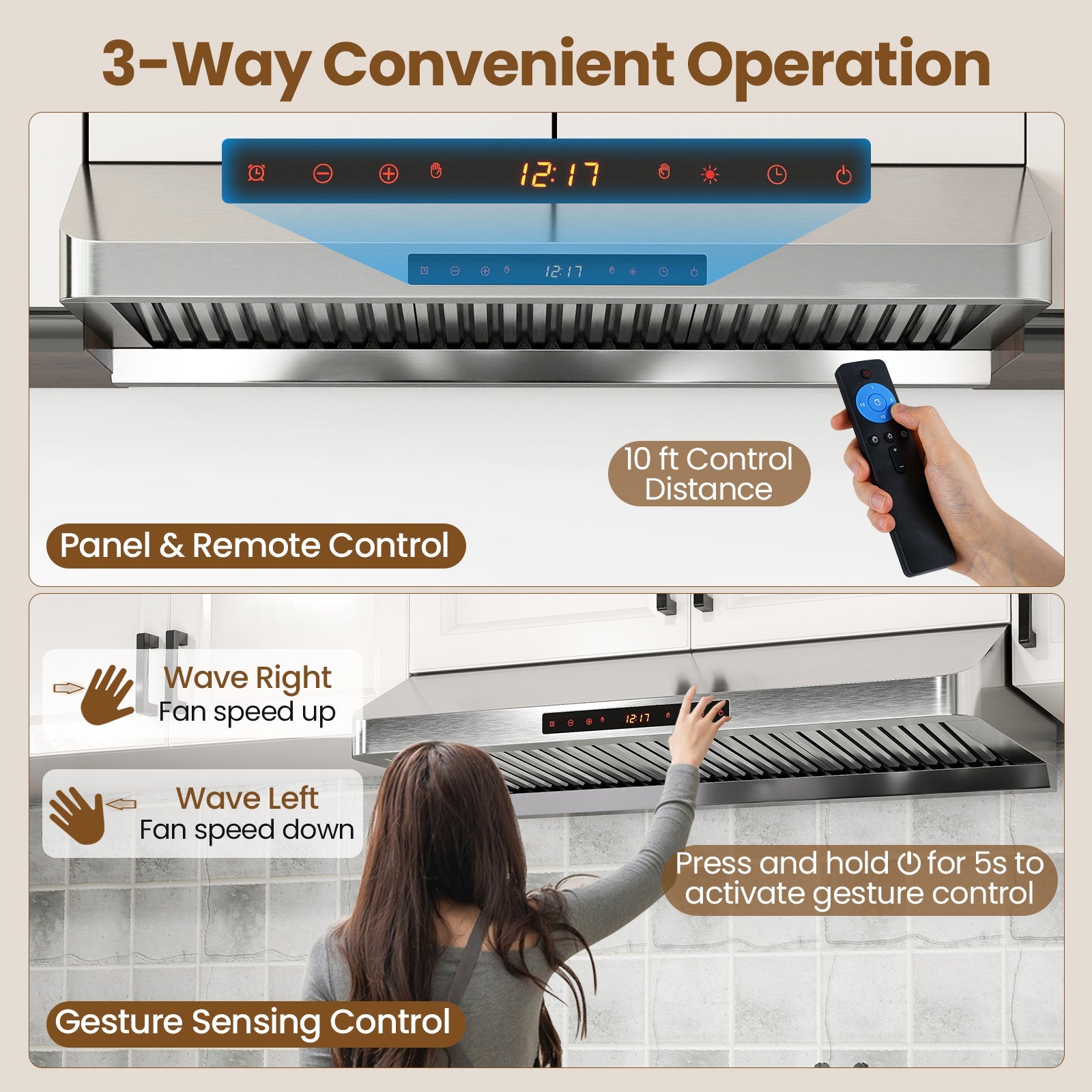 36 Inch Under Cabinet Range Hood 900 CFM Kitchen Stove Vent with Oil Collector-Silver