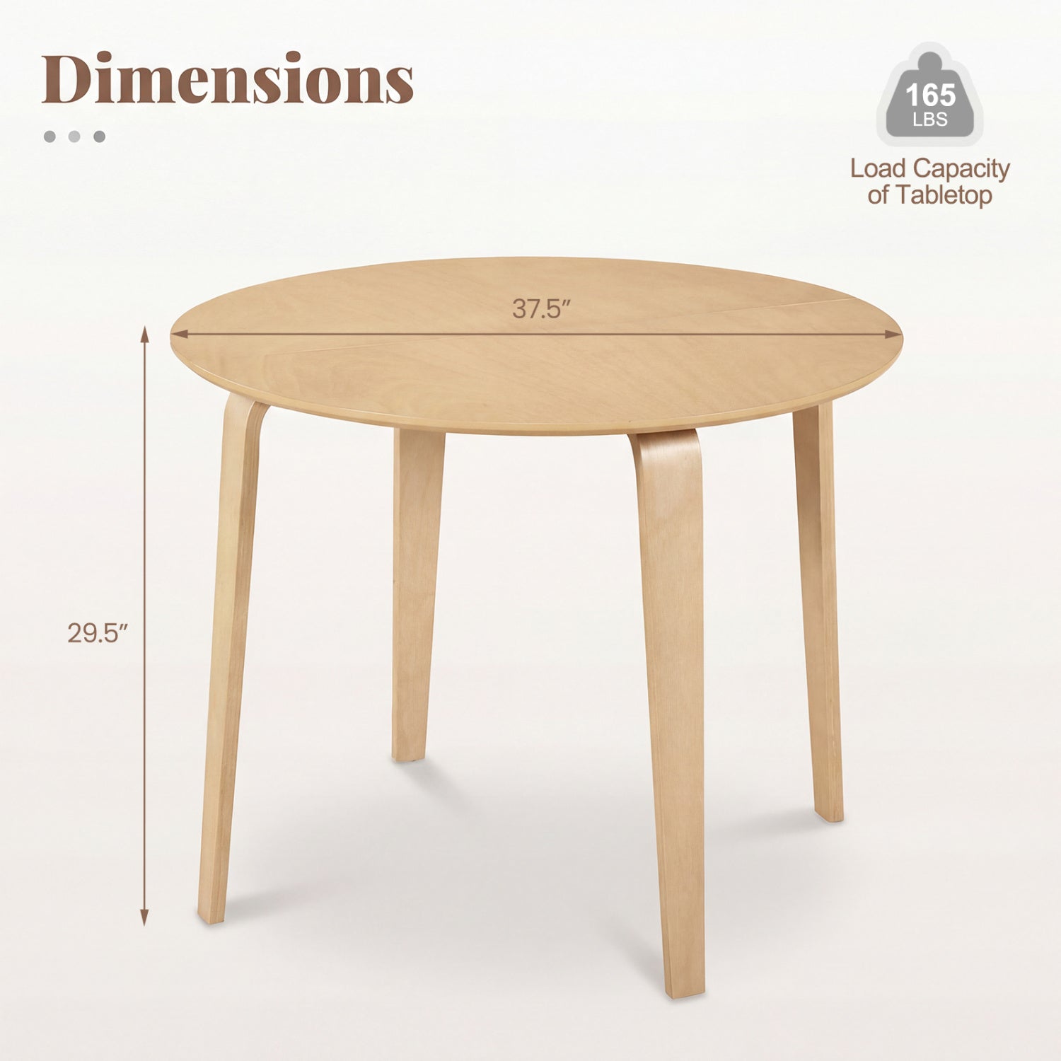 37.5" Round Dining Table with Rubber Wood Legs for Small Space