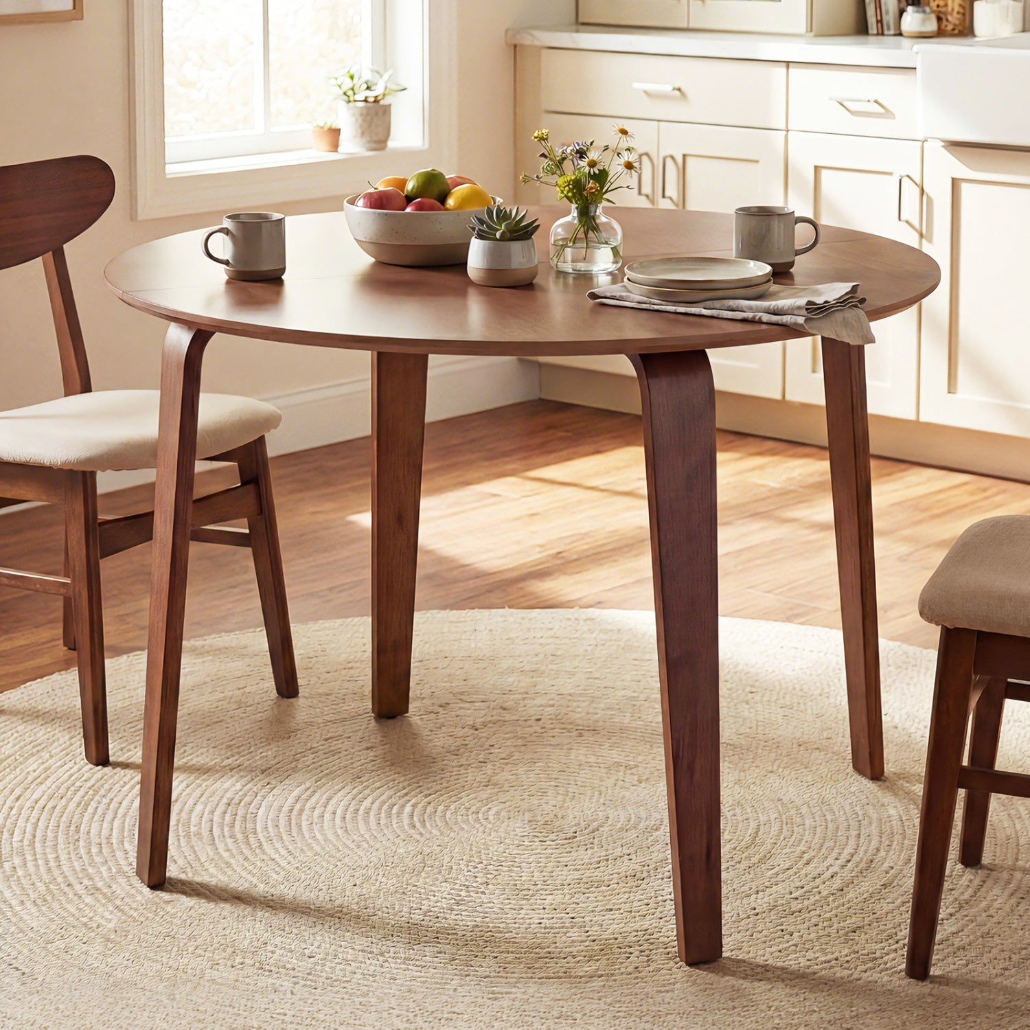 37.5" Round Dining Table with Rubber Wood Legs for Small Space