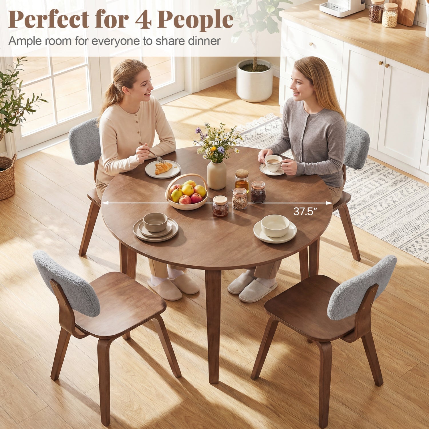 37.5" Round Dining Table with Rubber Wood Legs for Small Space