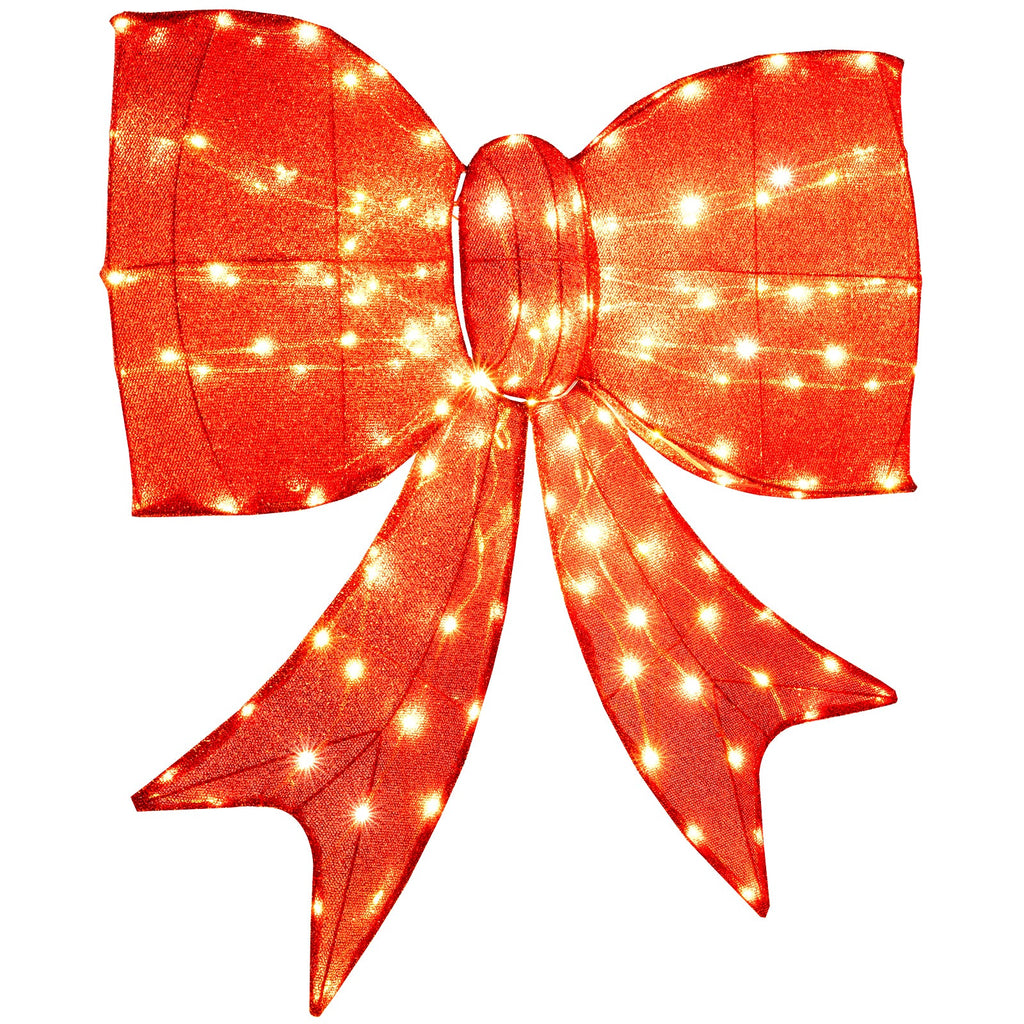 37 Inch Lighted Christmas Bow Decoration with Warm White LED Lights