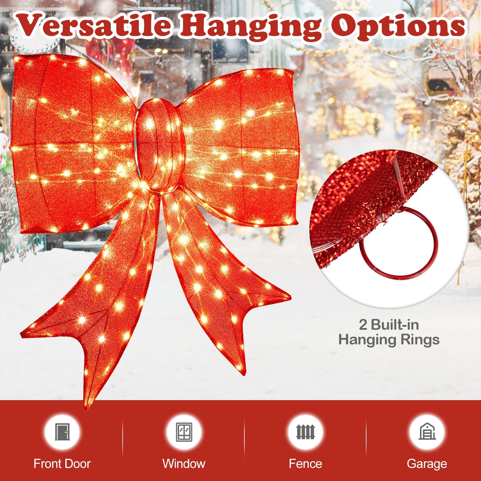 37 Inch Lighted Christmas Bow Decoration with Warm White LED Lights