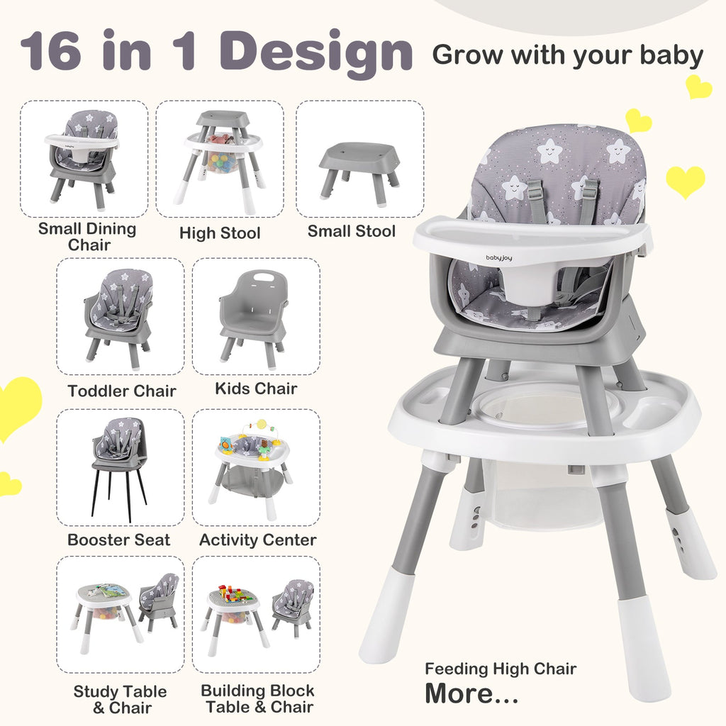 16-in-1 Baby High Chair with Activity Center and Booster Seat for Babies and Toddlers