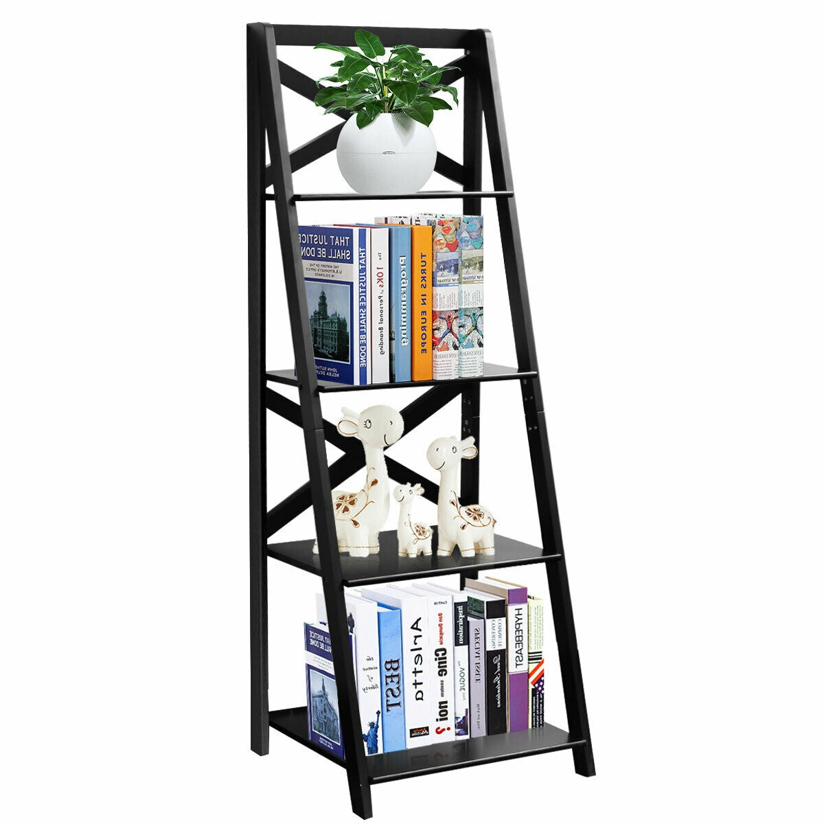 2 Pieces 4-Tier Wood Display Storage Bookshelf Set