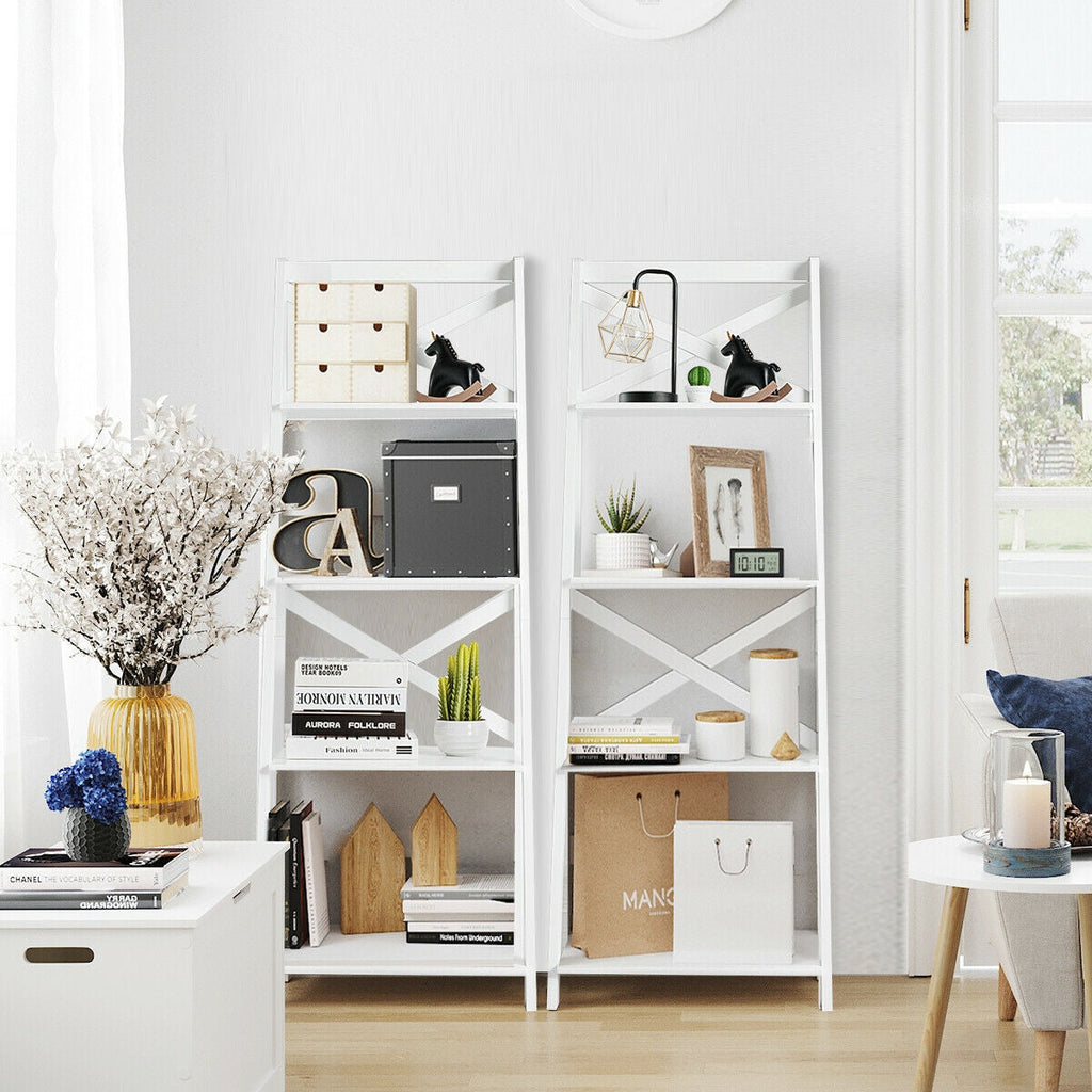 2 Pieces 4-Tier Wood Display Storage Bookshelf Set