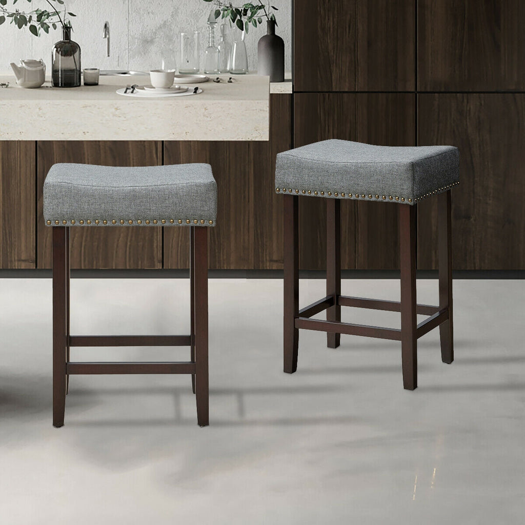 Set of 2 Nailhead Saddle Bar Stools 24 Inch Height