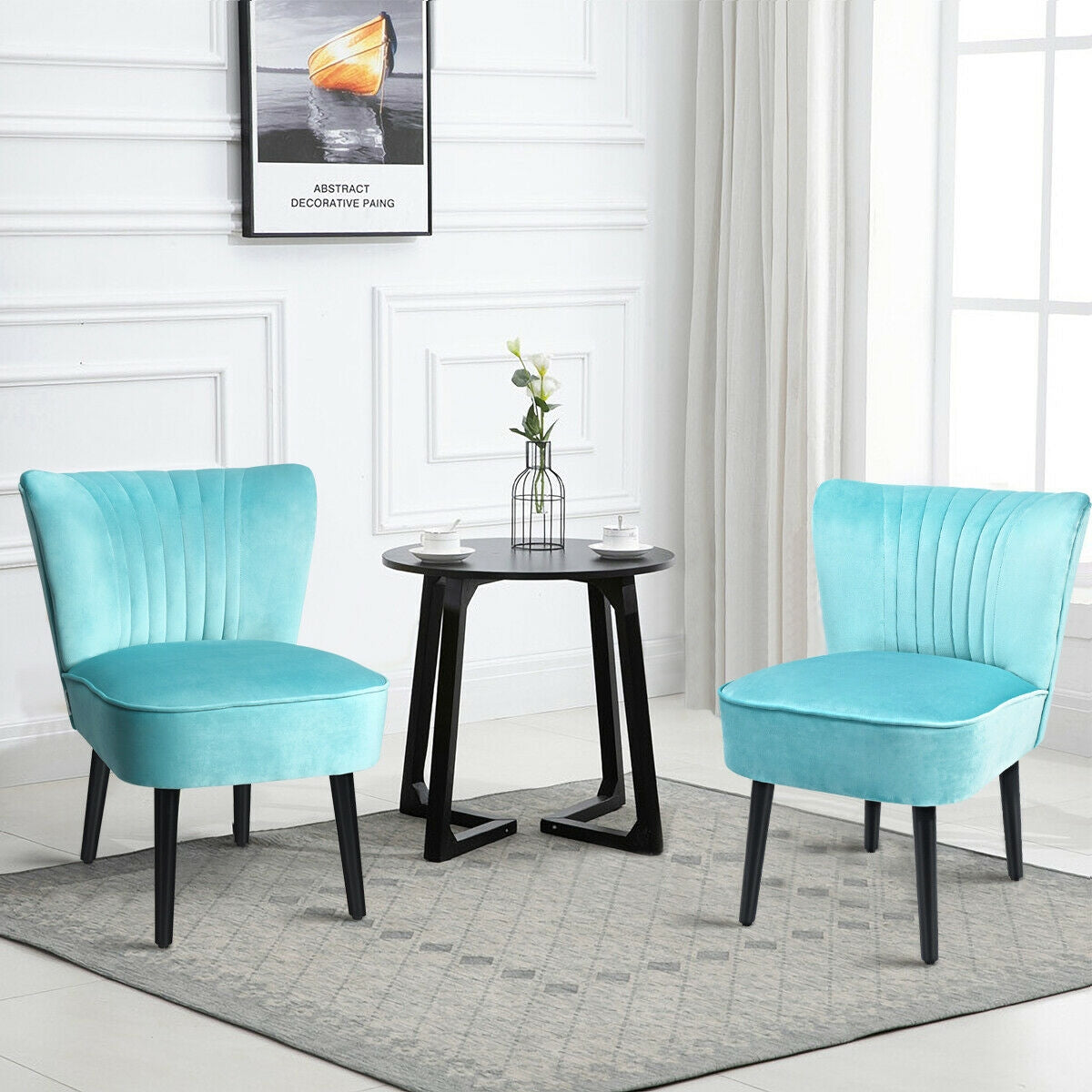 Set of 2 Upholstered Modern Leisure Club Chairs with Solid Wood Legs