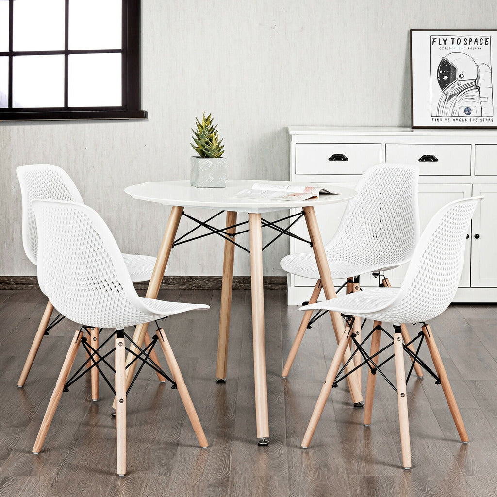 4 Pieces Modern Plastic Hollow Chair Set with Wood Leg