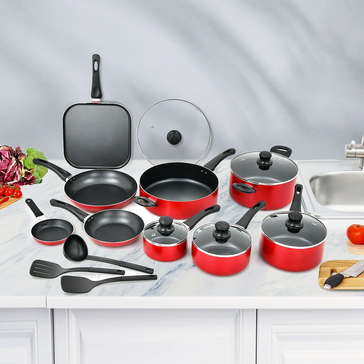 17 Pieces Hard Anodized Nonstick Cookware Pots and Pans Set