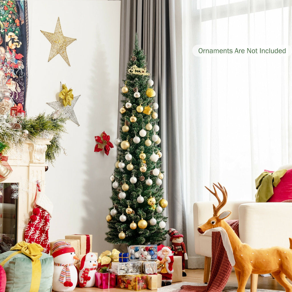 Snowy Artificial Pencil Christmas Tree with Pine Cones