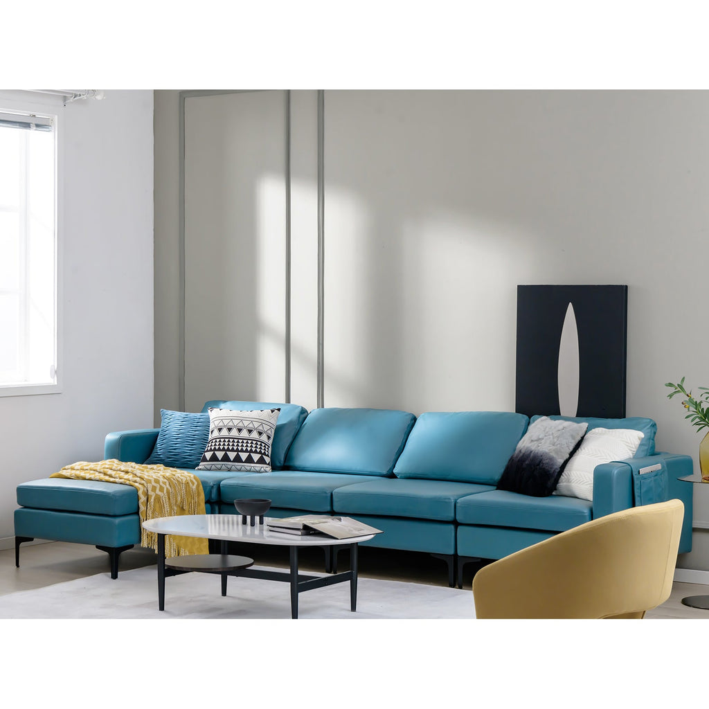 Modular L-shaped Sectional Sofa with Reversible Ottoman and 2 USB Ports