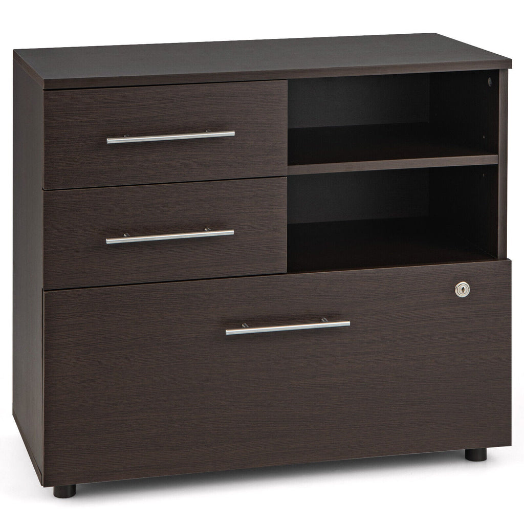 3 Drawer Lateral File Cabinet on Wheels with Storage Shelves