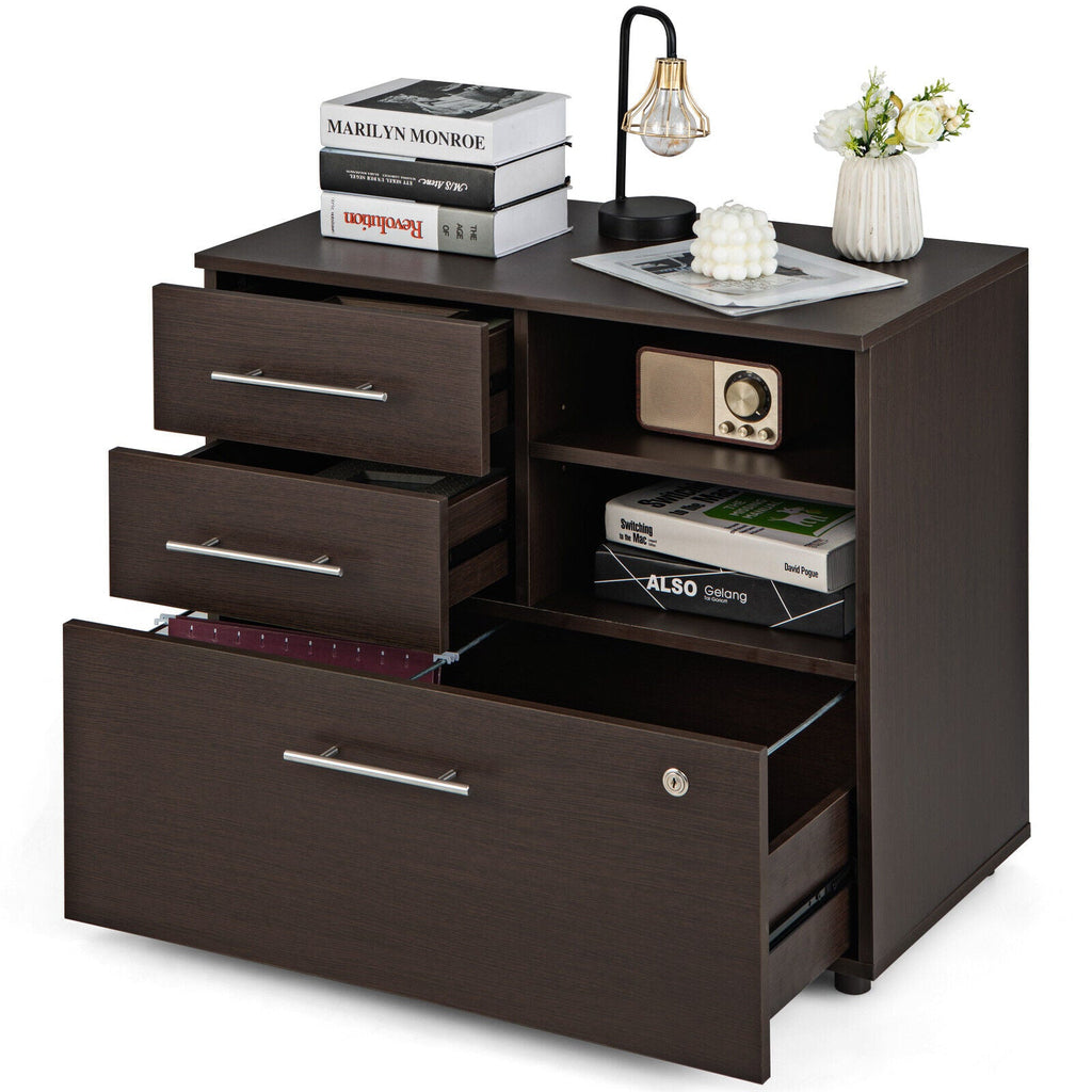 3 Drawer Lateral File Cabinet on Wheels with Storage Shelves