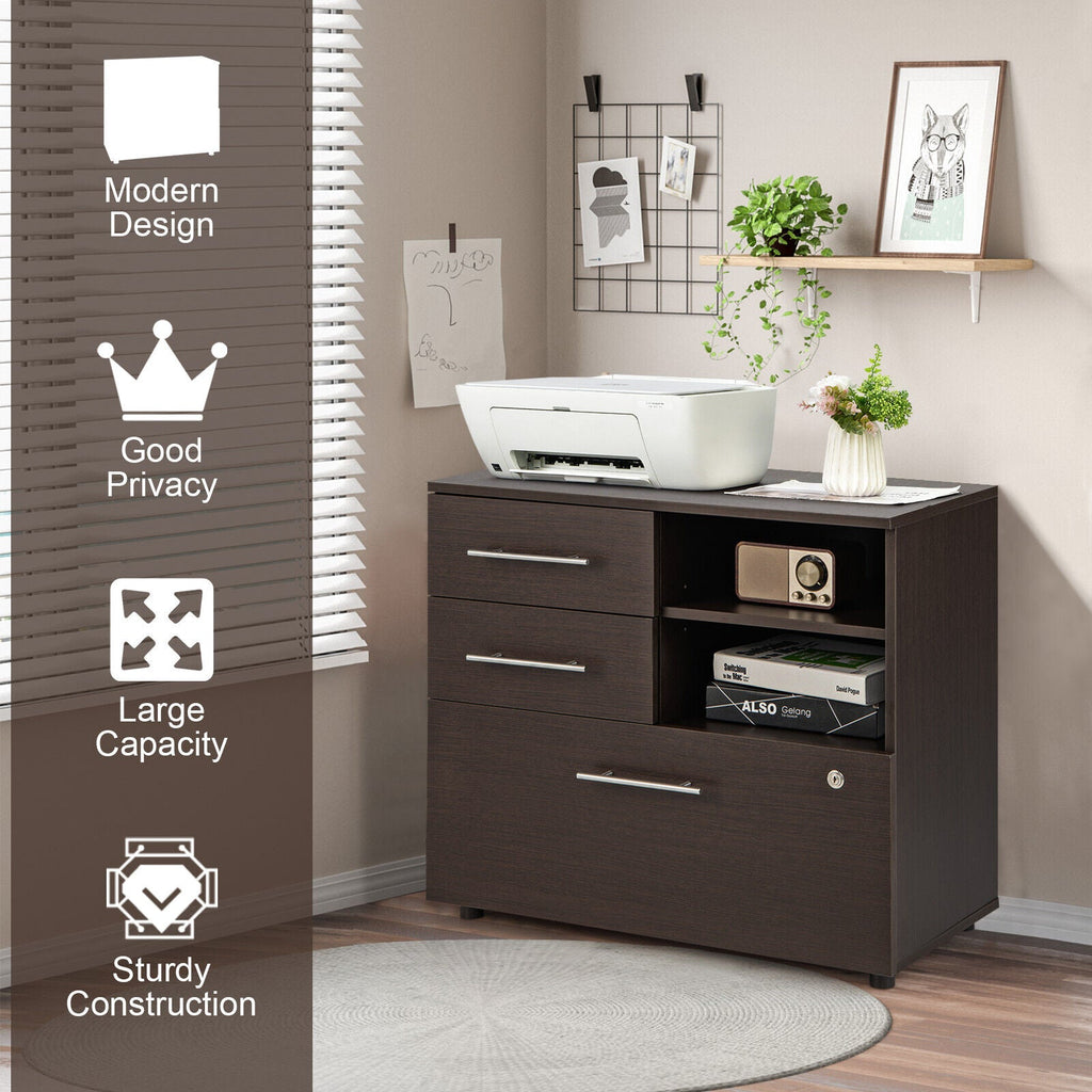 3 Drawer Lateral File Cabinet on Wheels with Storage Shelves