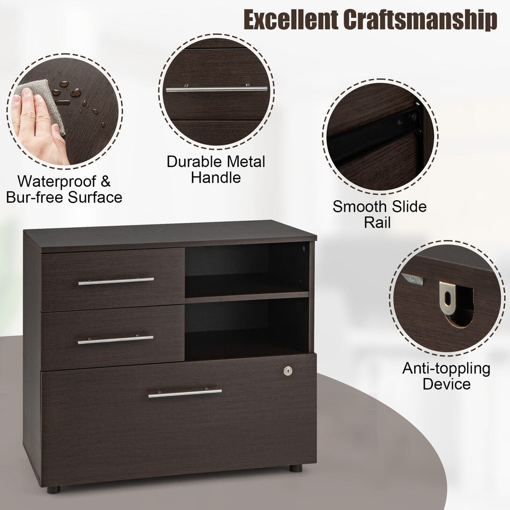 3 Drawer Lateral File Cabinet on Wheels with Storage Shelves