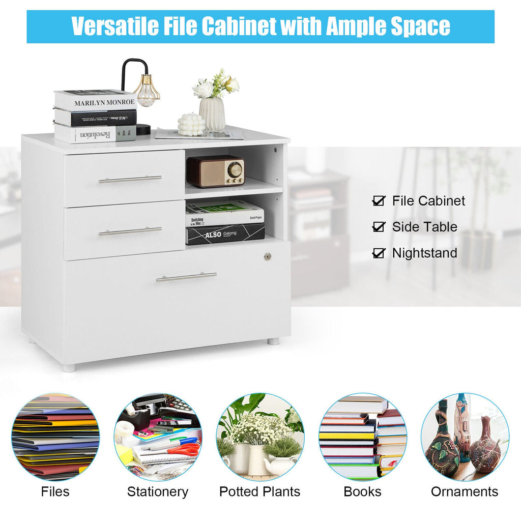 3 Drawer Lateral File Cabinet on Wheels with Storage Shelves