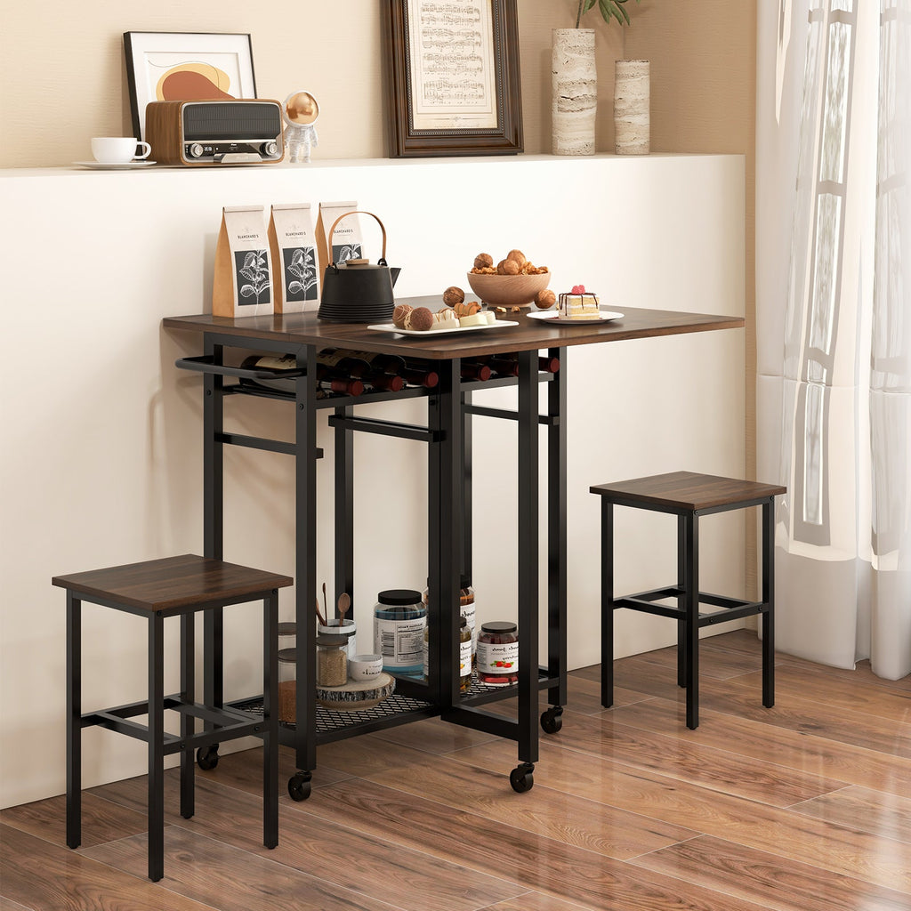 3 Piece Dining Table Set with 6-Bottle Wine Rack