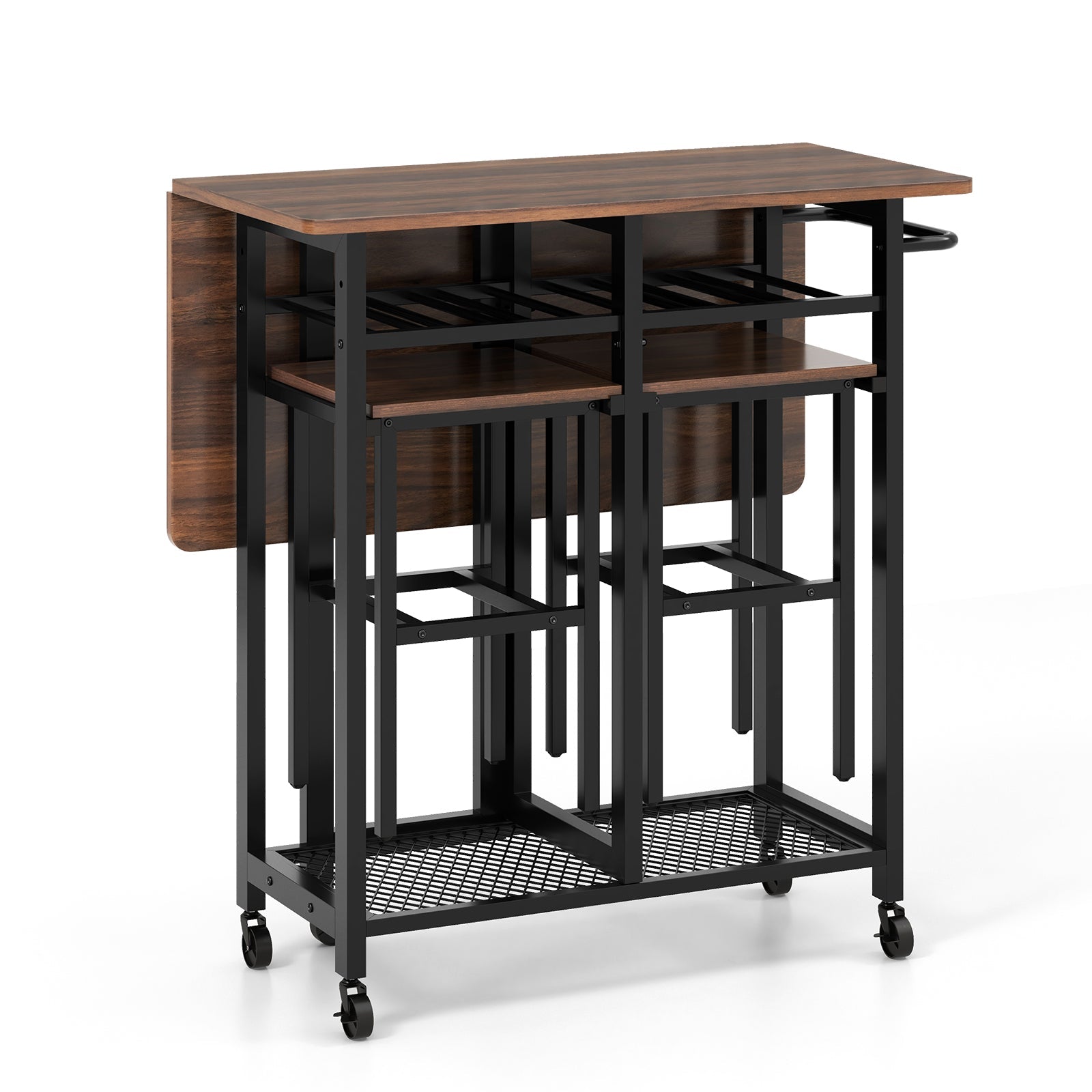 3 Piece Dining Table Set with 6-Bottle Wine Rack