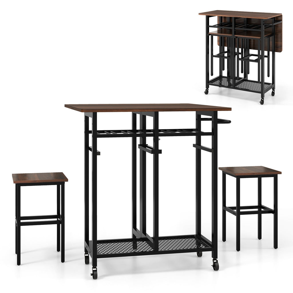 3 Piece Dining Table Set with 6-Bottle Wine Rack