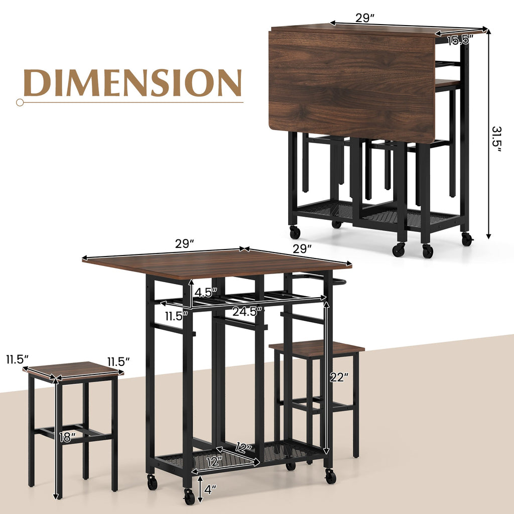 3 Piece Dining Table Set with 6-Bottle Wine Rack