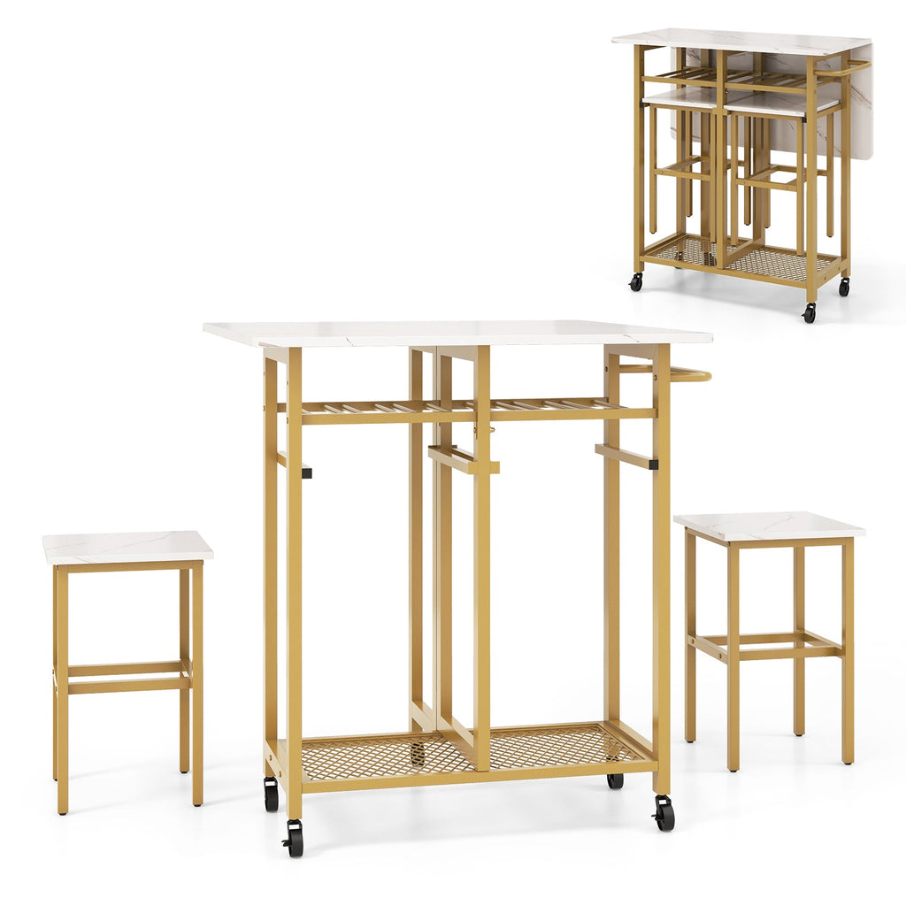3 Piece Dining Table Set with 6-Bottle Wine Rack