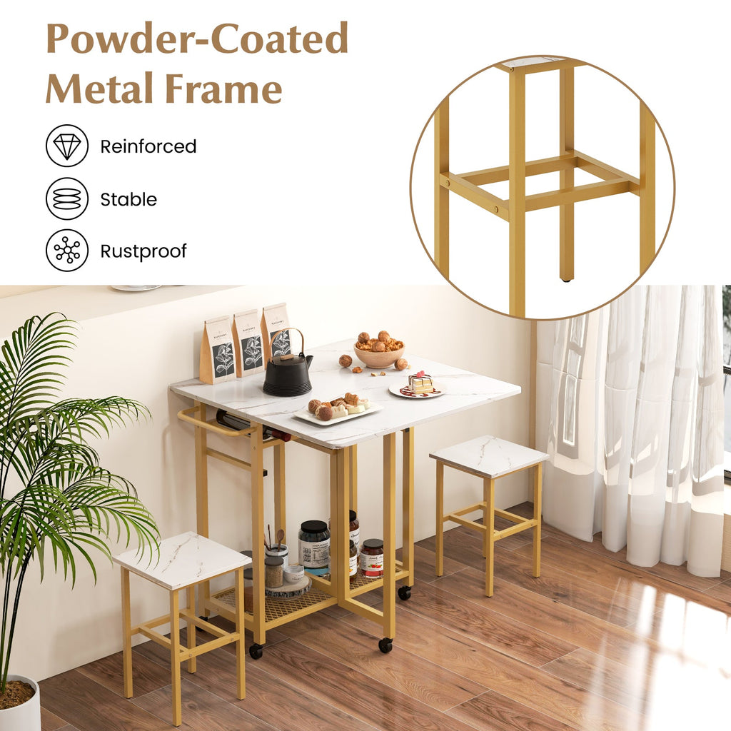 3 Piece Dining Table Set with 6-Bottle Wine Rack
