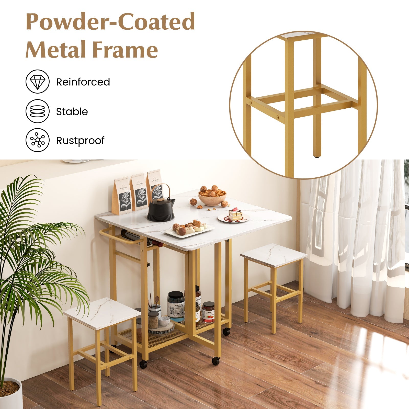 3 Piece Dining Table Set with 6-Bottle Wine Rack