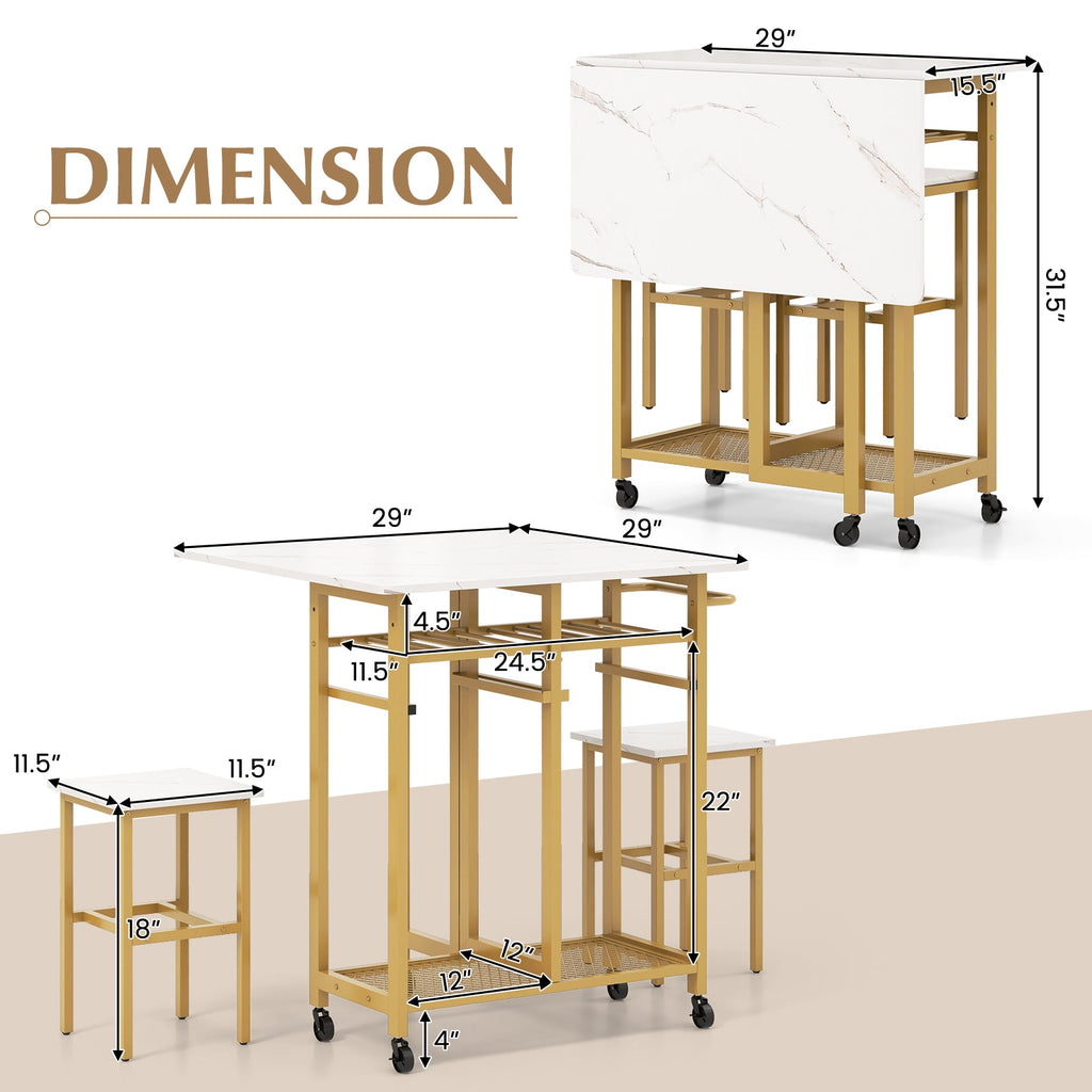 3 Piece Dining Table Set with 6-Bottle Wine Rack