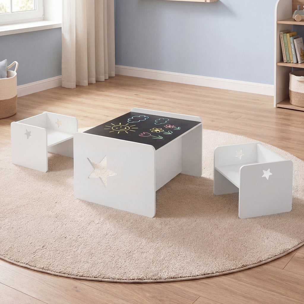 3 Pieces Kids Table and Chair Set Space-saving Toddler Table and 2 Chairs