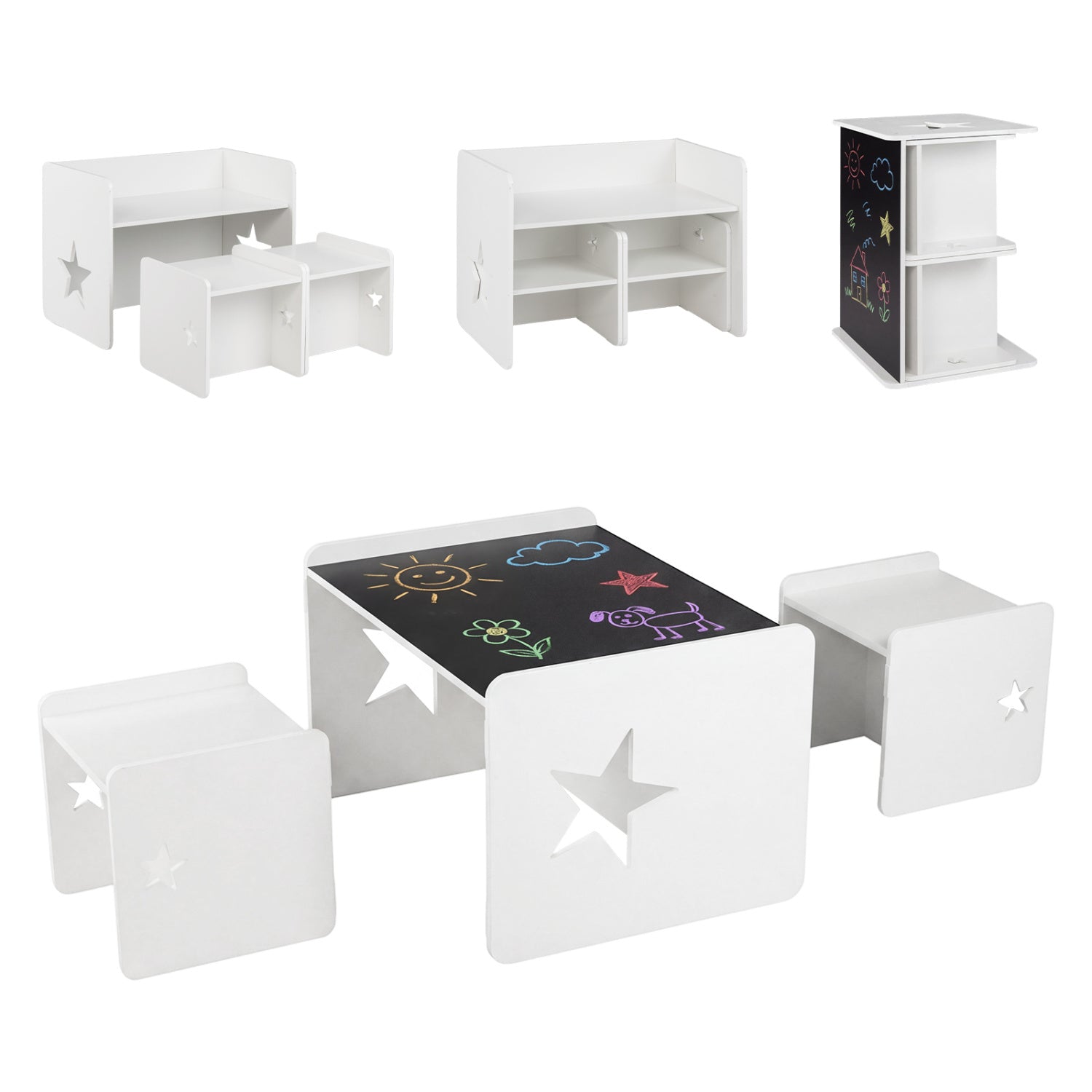 3 Pieces Kids Table and Chair Set Space-saving Toddler Table and 2 Chairs
