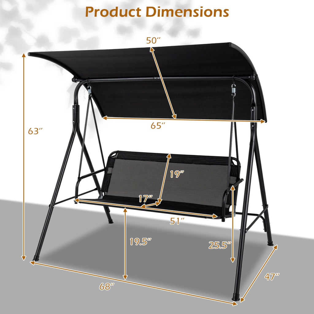 3-Seat Patio Swing Chair with Adjustable Canopy - 800 lbs