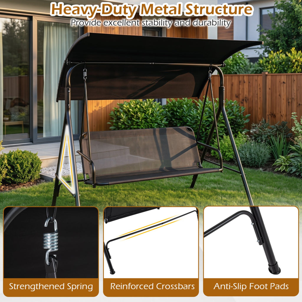 3-Seat Patio Swing Chair with Adjustable Canopy - 800 lbs