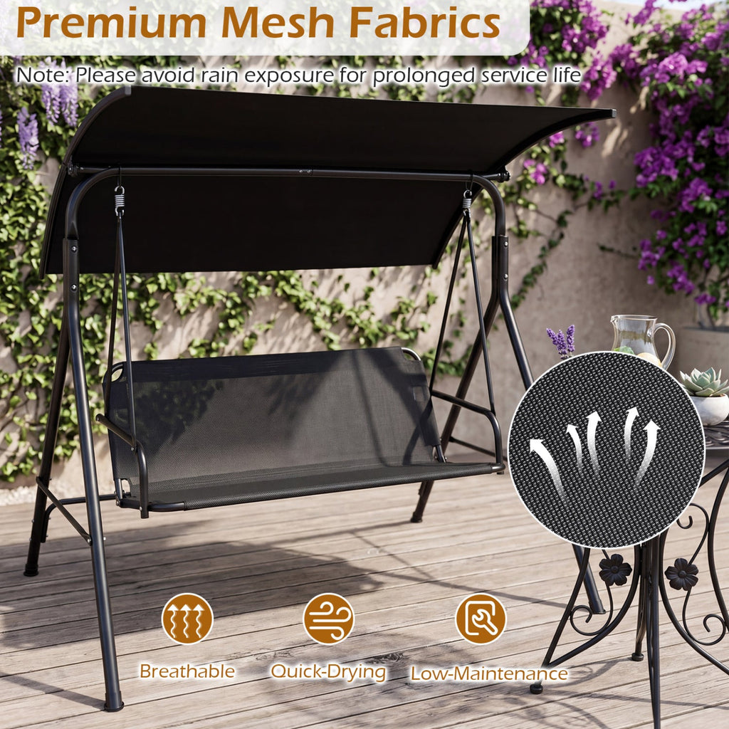 3-Seat Patio Swing Chair with Adjustable Canopy - 800 lbs
