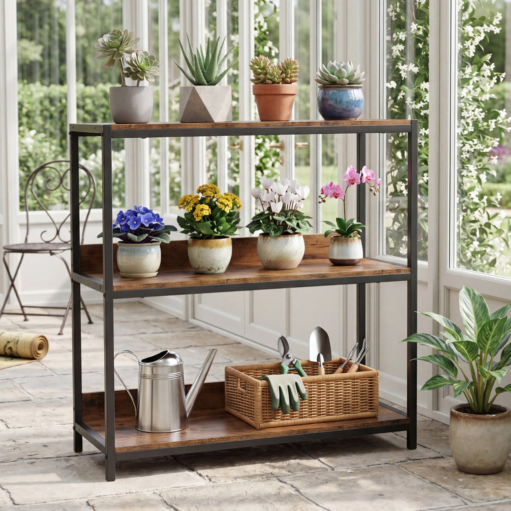 3-Tier Industrial Bookshelf with Wooden Shelves and Metal Frame
