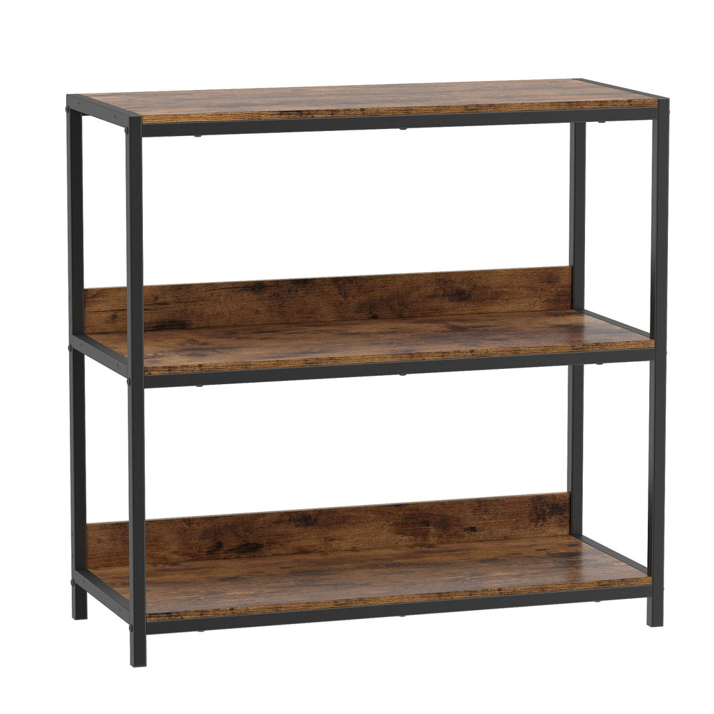 3-Tier Industrial Bookshelf with Wooden Shelves and Metal Frame