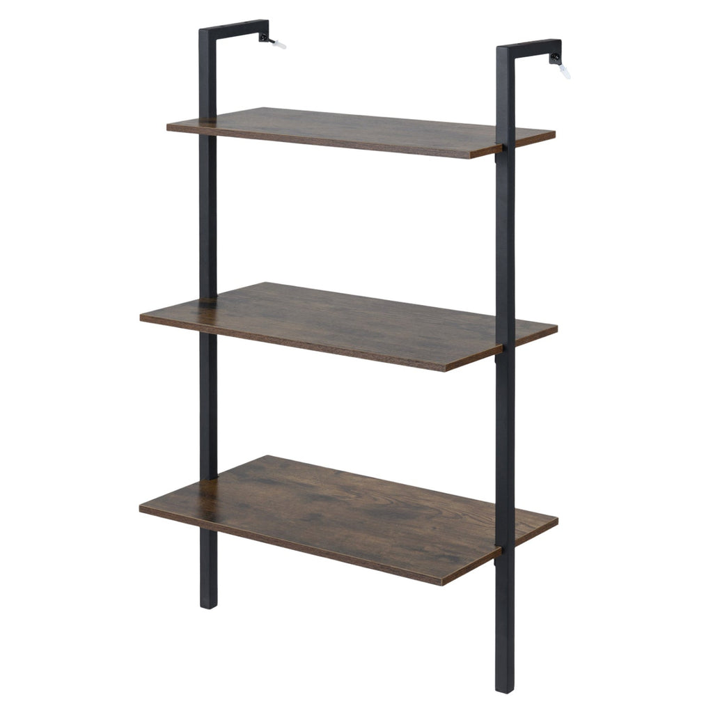 3-Tier Wall Mounted Ladder Bookshelf - Rustic Brown