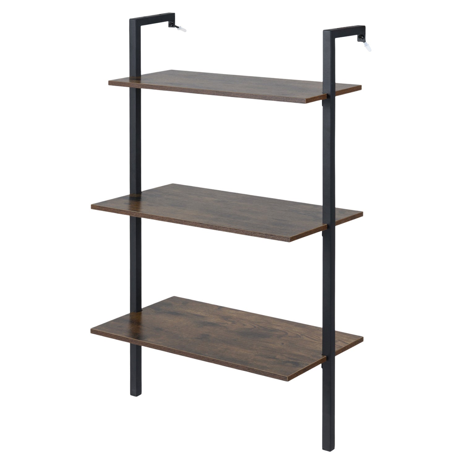 3-Tier Wall Mounted Ladder Bookshelf - Rustic Brown