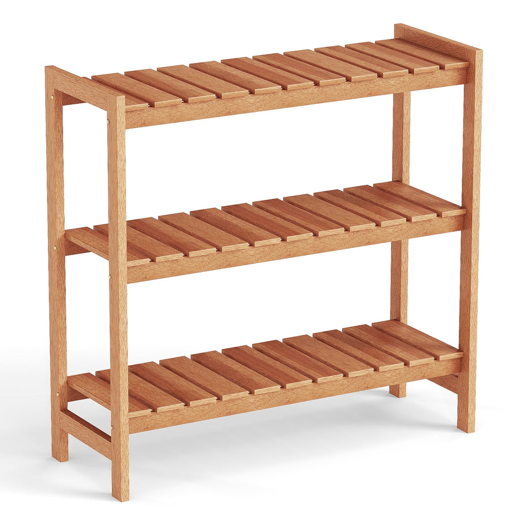 3-Tier Solid Wood Plant Stand with Slatted Shelves
