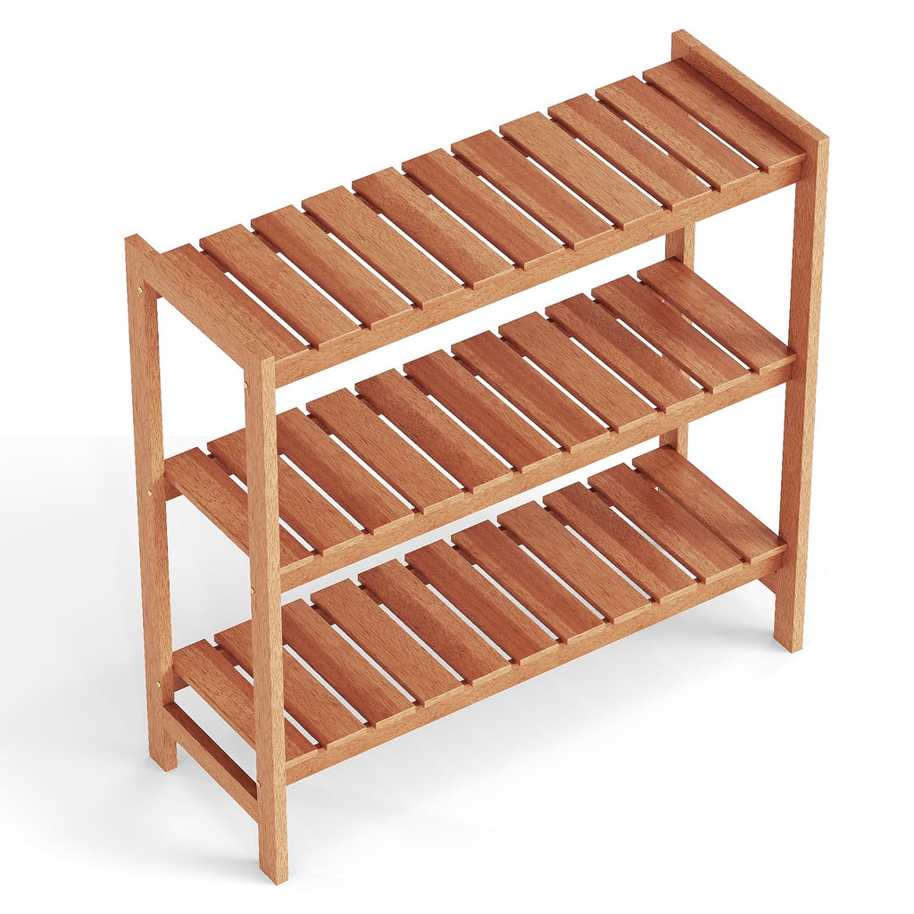 3-Tier Solid Wood Plant Stand with Slatted Shelves