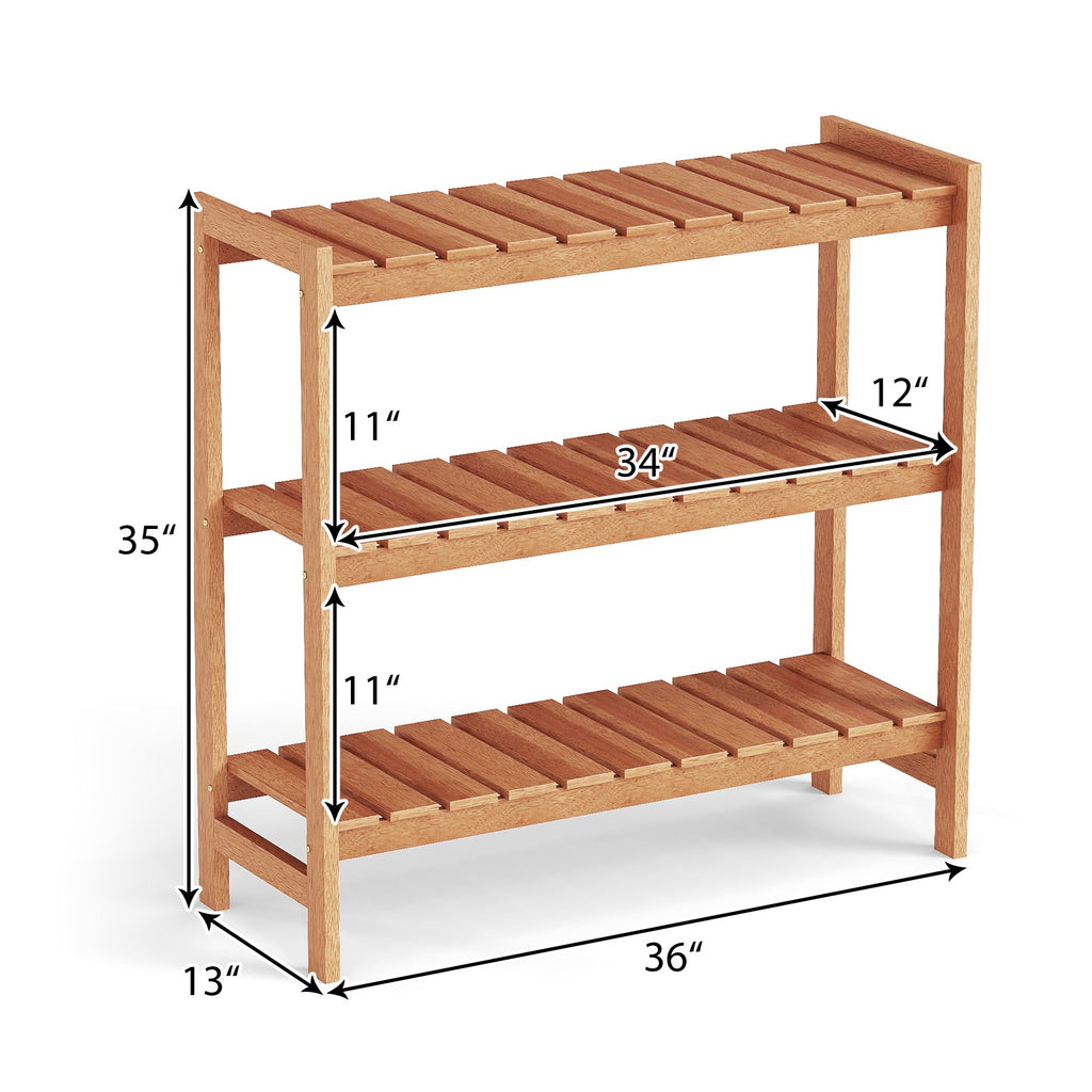 3-Tier Solid Wood Plant Stand with Slatted Shelves